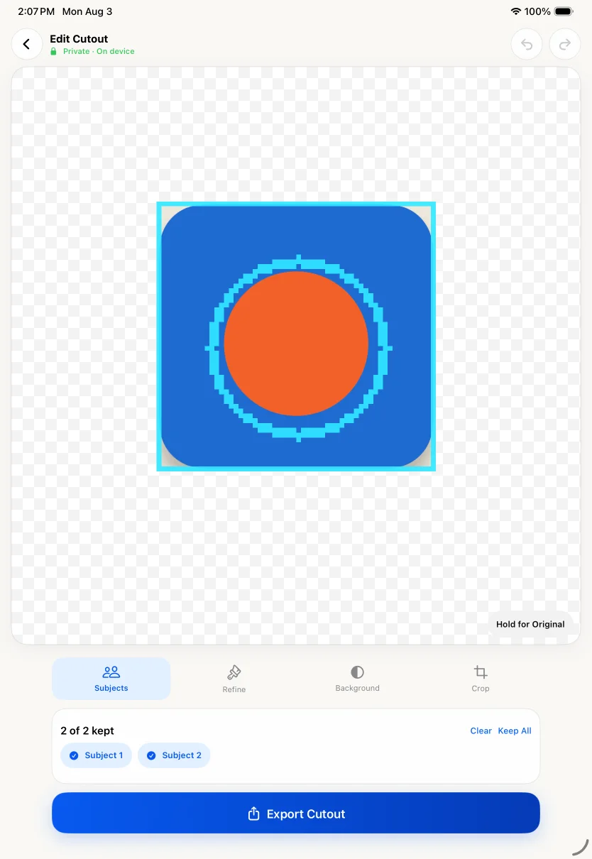 Background Remover editor in a single-column layout on iPad